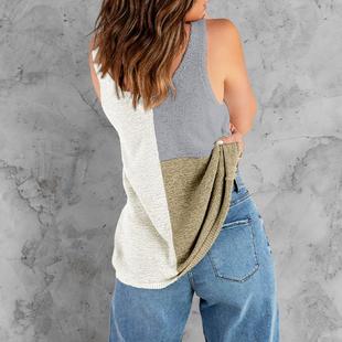 womens neck contrast Knitted block loose vest color