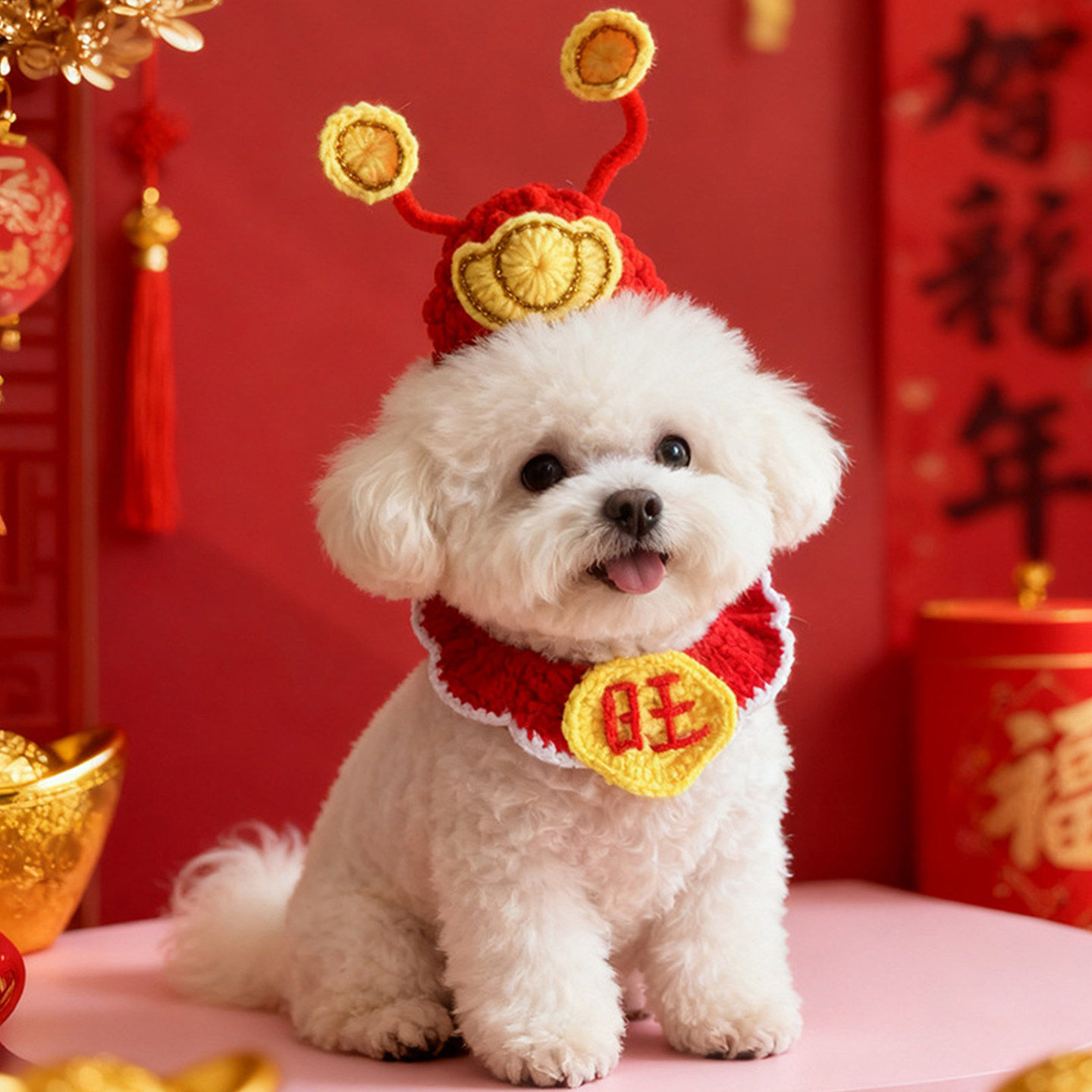 狗狗新年围脖帽子宠物猫咪围兜小配饰衣服猫猫过年喜庆围巾装饰品