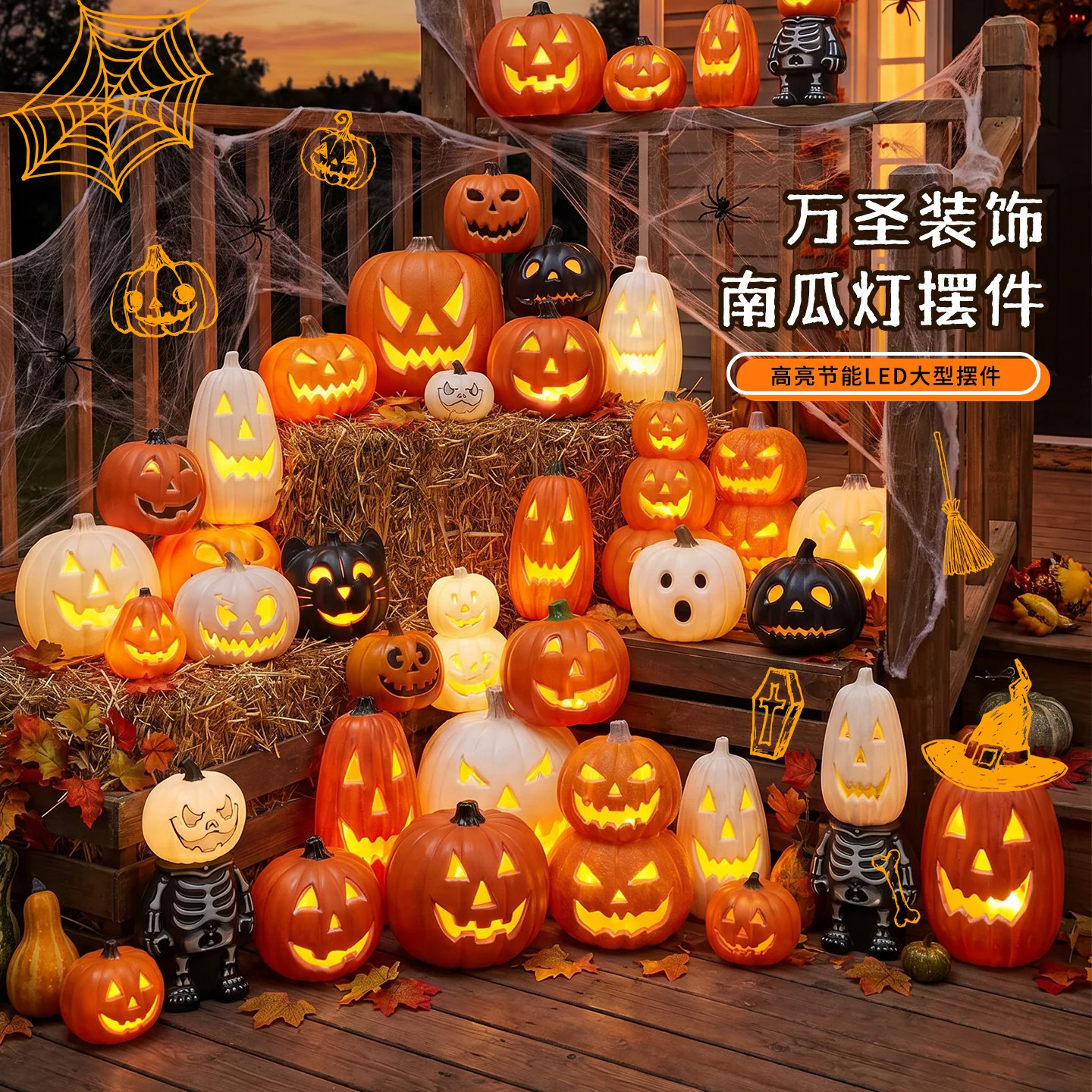 万圣节装饰南瓜灯摆件户外南瓜头发光幼儿园酒店门口场景布置道具