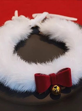 包邮毛绒项圈圣诞choker项链锁骨链小铃铛蝴蝶结酒红约会拍摄配饰