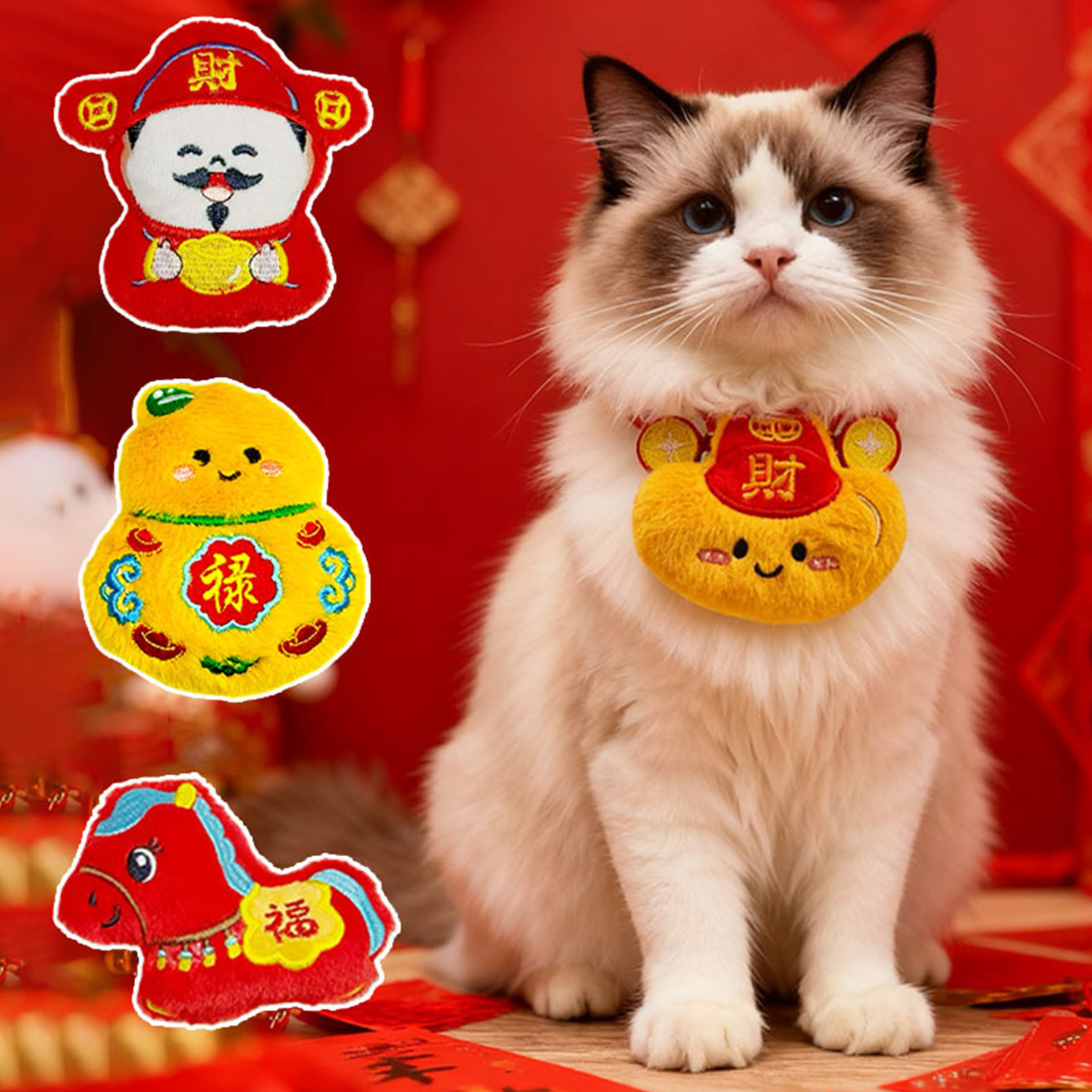 猫咪新年围脖配饰宠物布偶猫猫项圈可爱围兜装扮小狗狗过年装饰品