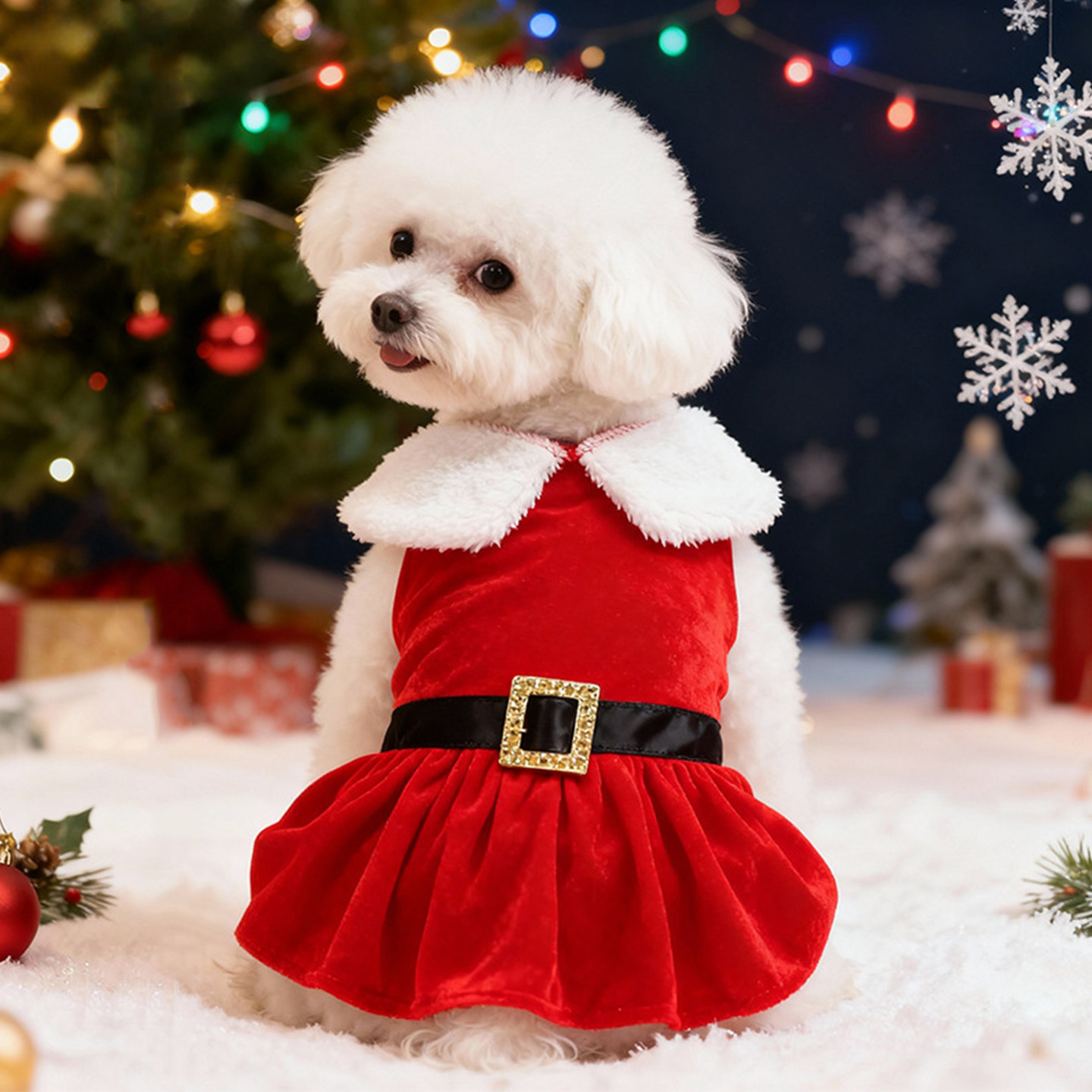 2025狗狗圣诞衣服冬装宠物比熊泰迪雪纳瑞保暖棉衣冬天小型犬裙子