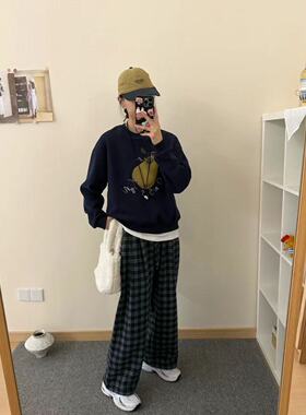 FAFA PRETTY韩系简约百搭圆领大鸭梨治愈系加绒卫衣