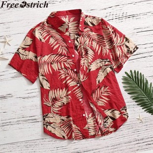 short Loose Sleeve Tops Casual Men Shirt Print Hawaiian 5XL