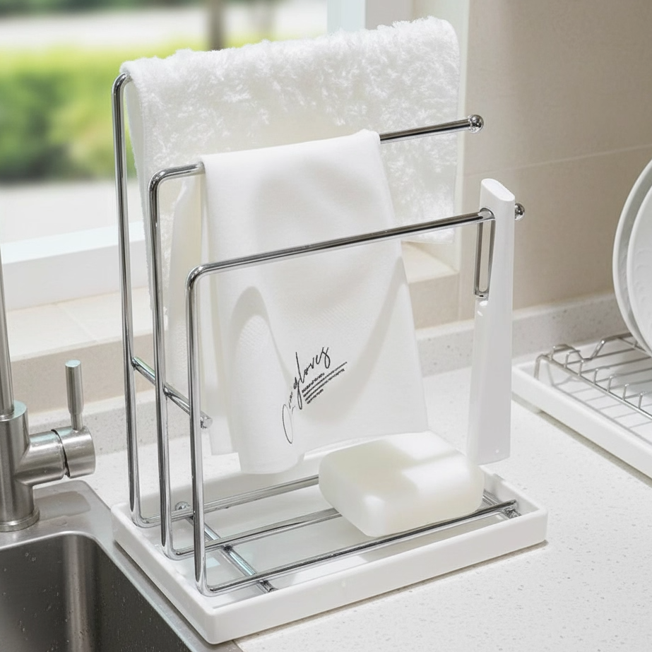 JUMILY沥水抹布架置物架子洗碗布海绵毛巾挂架多功能铁艺收纳架子