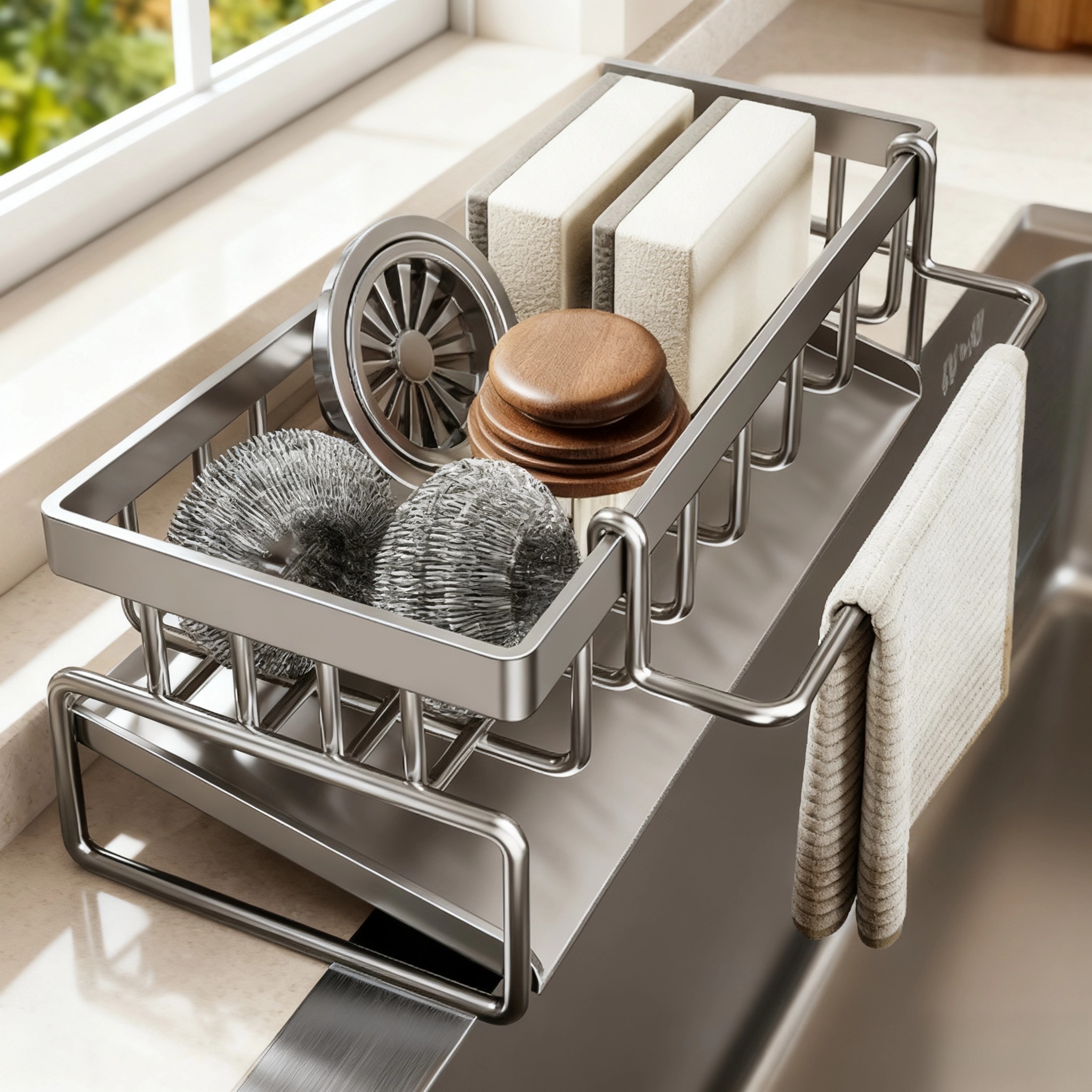 JUMILY厨房置物架沥水架抹布收纳水龙头水池洗菜池洗碗水槽用品收