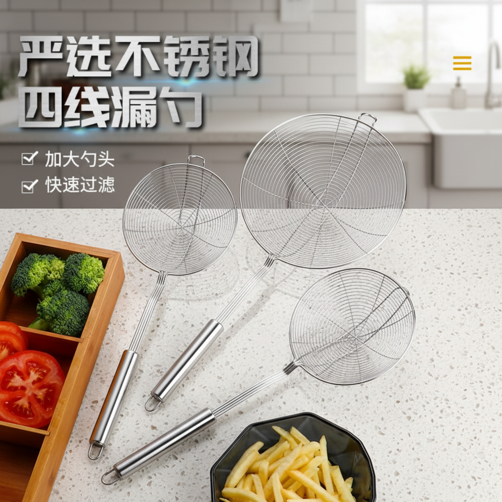 JUMILY不锈钢线漏家用厨房加厚承重漏勺捞面沥油火锅麻辣烫带钩网