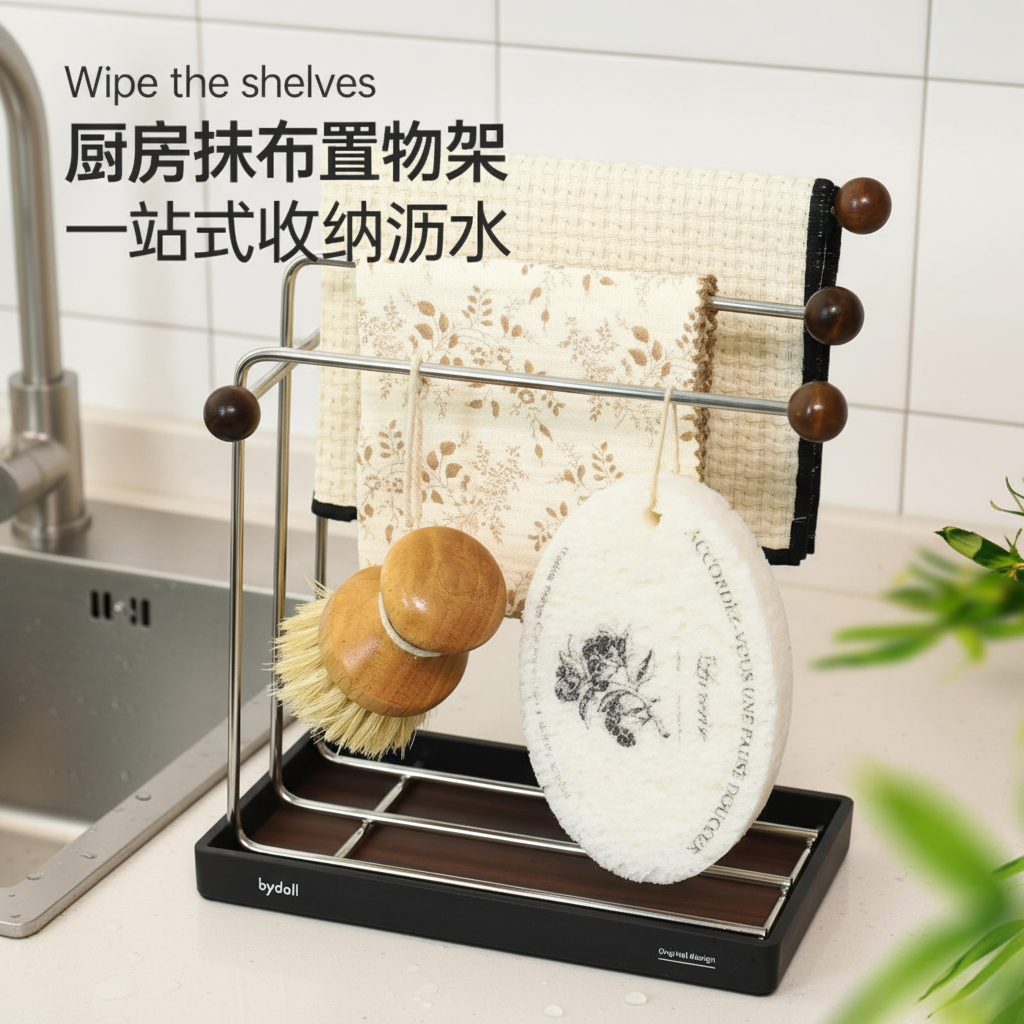 JUMILY抹布沥水架不锈钢家用高档窄边挂洗碗布海绵窗台专用厨房晾
