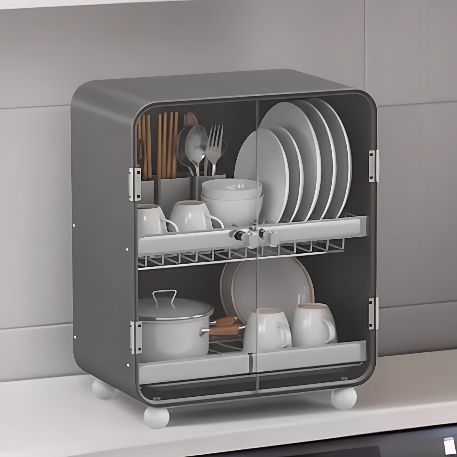 JUMILY带盖碗架厨房碗碟置物架家用碗柜台面筷盘防尘收纳盒多功能