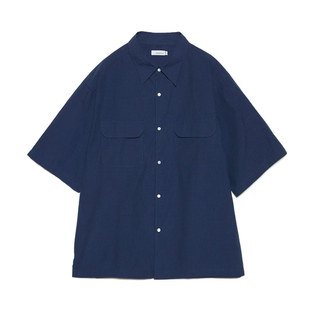NANAMICA SS26新款 透气舒适 网格设计深海军蓝翻领短袖衬衫上衣