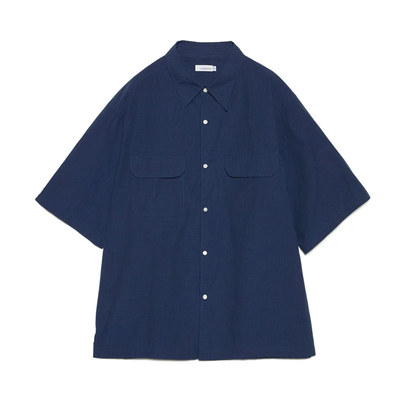 NANAMICA SS26新款 透气舒适 网格设计深海军蓝翻领短袖衬衫上衣