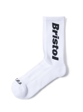 F.C.REAL BRISTOL经典Logo高筒微弹防臭运动棉袜休闲袜白色
