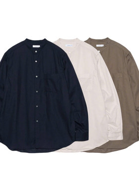 NANAMICA Band Collar Panama夏季宽松透气舒适休闲圆领长袖衬衫