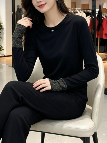 2026秋季新款女装时尚百搭显瘦宽松休闲打底衫女中长款上衣专柜