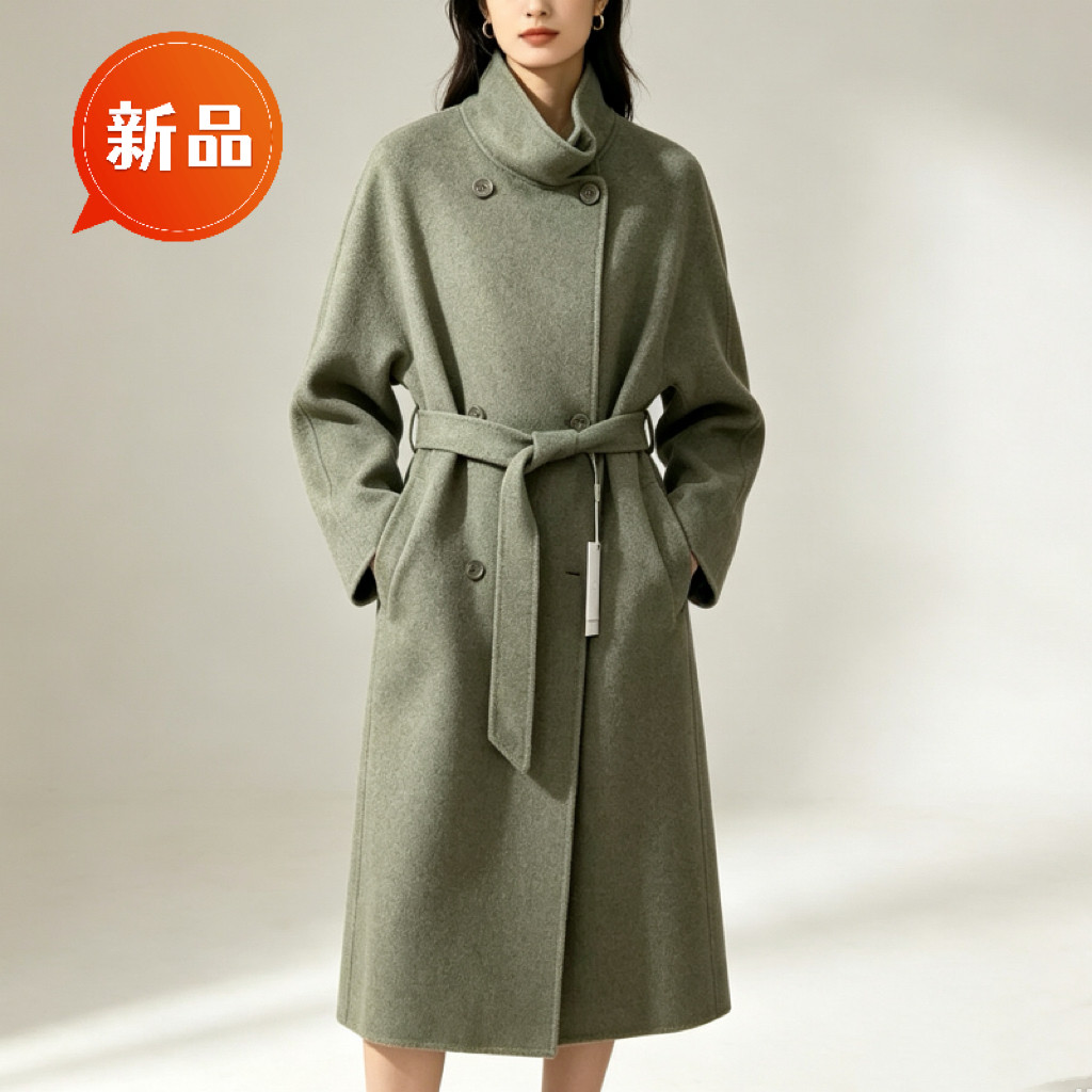专柜同款/腔调立领羊绒双面呢外套女秋冬气质中长浴袍大衣