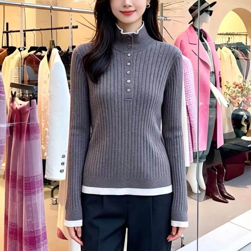 高端女装2026秋季新款女装高端时尚百搭绵羊毛针织衫女假二件毛衣