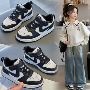 儿童鞋子2026春秋新款女童运动鞋黑白熊猫中大童板鞋真皮男童鞋潮