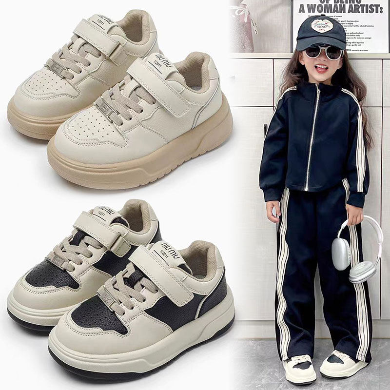 儿童板鞋2025春季新款真皮女童小白鞋男童春秋运动鞋中大童白色鞋