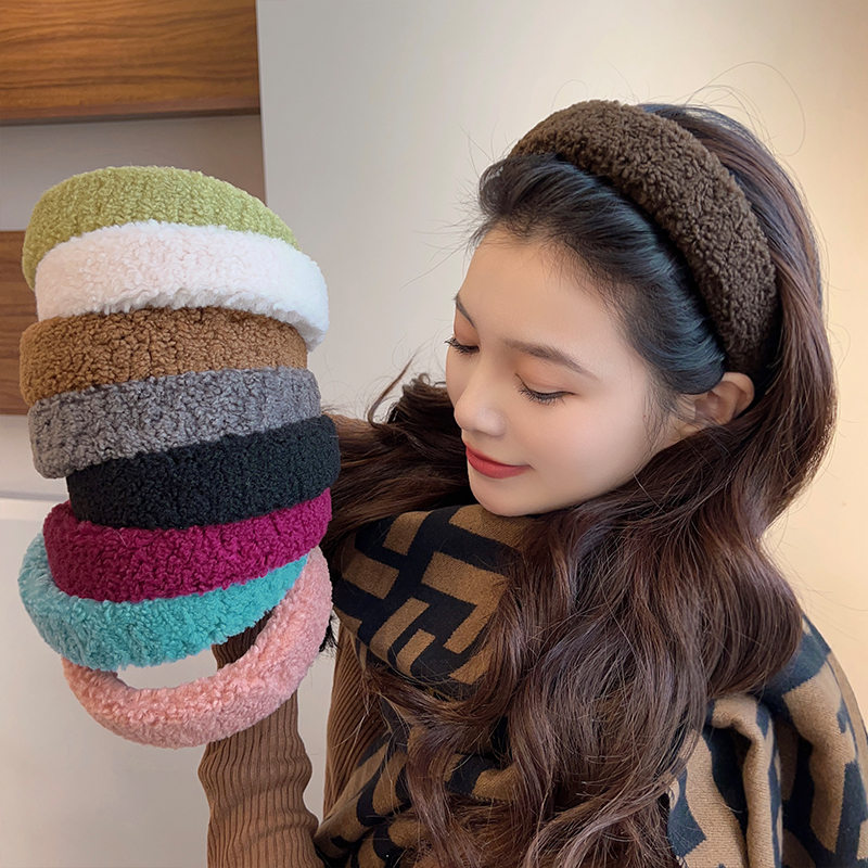 糖果色羊羔毛发箍温暖秋冬头箍
