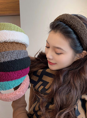 糖果色羊羔毛发箍温暖秋冬头箍女2022年网红新款宽边高颅顶发卡