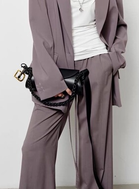 Uncoded灰色直筒阔腿西裤抽绳松紧高腰珠边绣设计秋新款KWWA1K210