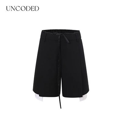 Uncoded黑色A字拼接短裤女宽松优雅显瘦百搭25秋冬新款 KWWA1D245