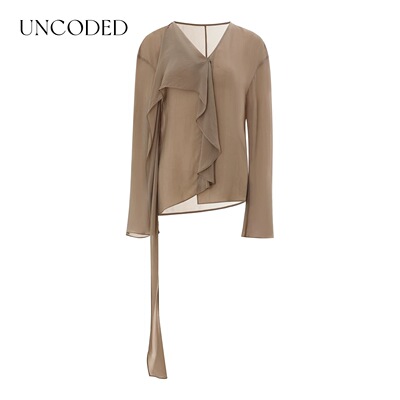 Uncoded26春灰咖色法式荷叶边衬衫KWLS2C210半身裙2Q202