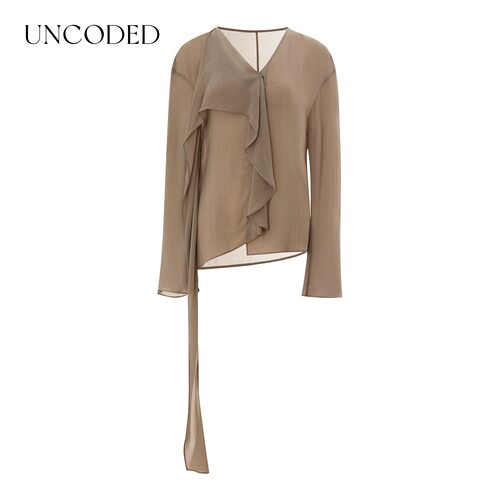 Uncoded26春灰咖色法式荷叶边衬衫KWLS2C210半身裙2Q202