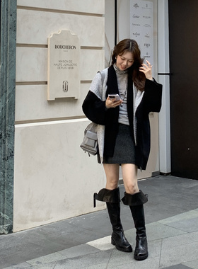 UNCODED 25冬可拆卸毛织帽羊绒大衣066一体式无缝合针织短裙