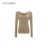 Uncoded绿色假两件针织开衫 无领廓形显瘦保暖25秋冬新款 KWWA2N222