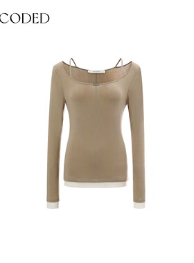 Uncoded绿色假两件针织开衫无领廓形显瘦保暖25秋冬新款KWWA2N222