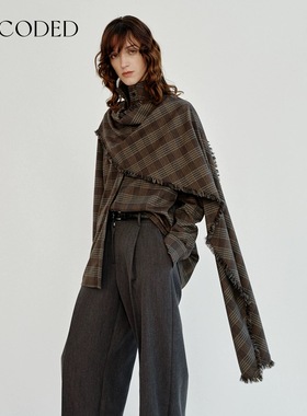 UNCODED25冬季披肩飘带格纹衬衫C280复古收脚长裤K249格纹半裙253