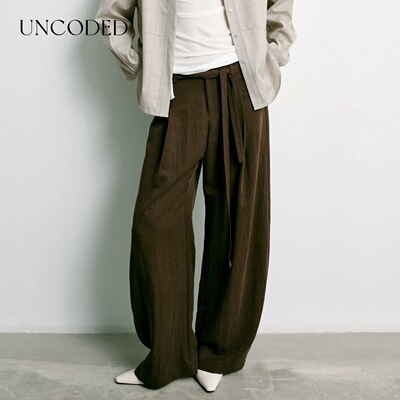Uncoded26春垂感弯刀裤女高腰休闲显瘦长裤配：腰带KWLS2K206