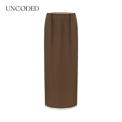 Uncoded26夏咖色简约垂坠感直筒半裙奢感气质柔润系穿搭KWLR1Q051