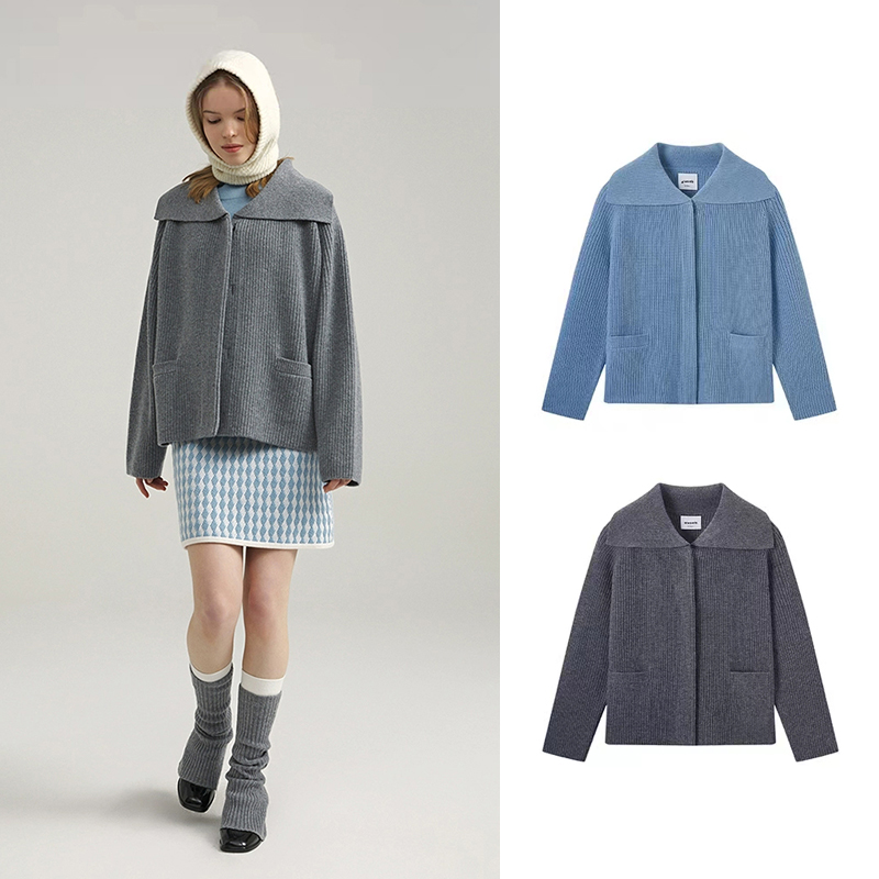 【现货授权】董洁同款alwools廓形大翻领羊毛针织开衫