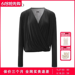 Uncoded26夏黑色V领优雅松驰风上衣女经典廓形显瘦百搭 KWLR3C088