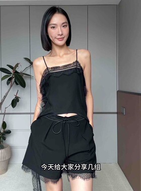 Uncoded黑色腰头装饰抽绳设计短裤宽松直筒2025秋冬新款KWWA1D018