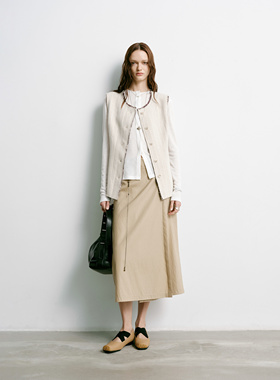 Uncoded26春杏色经典H型马夹001打底立体凹印上衣023A字半裙025