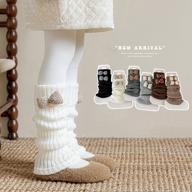 儿童袜套蝴蝶结翻边堆堆袜小腿袜