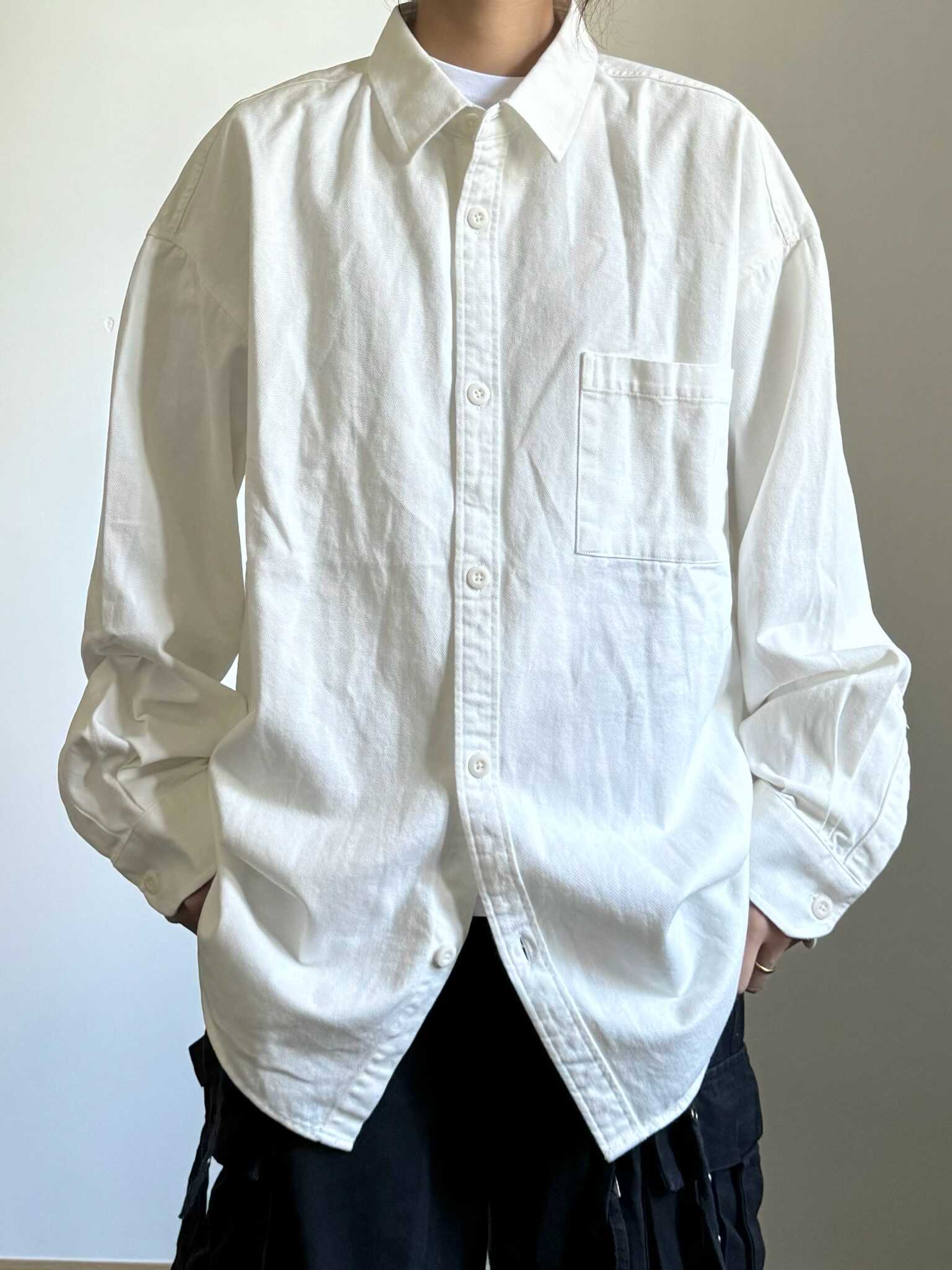 全棉长袖衬衣廓形剪裁复古