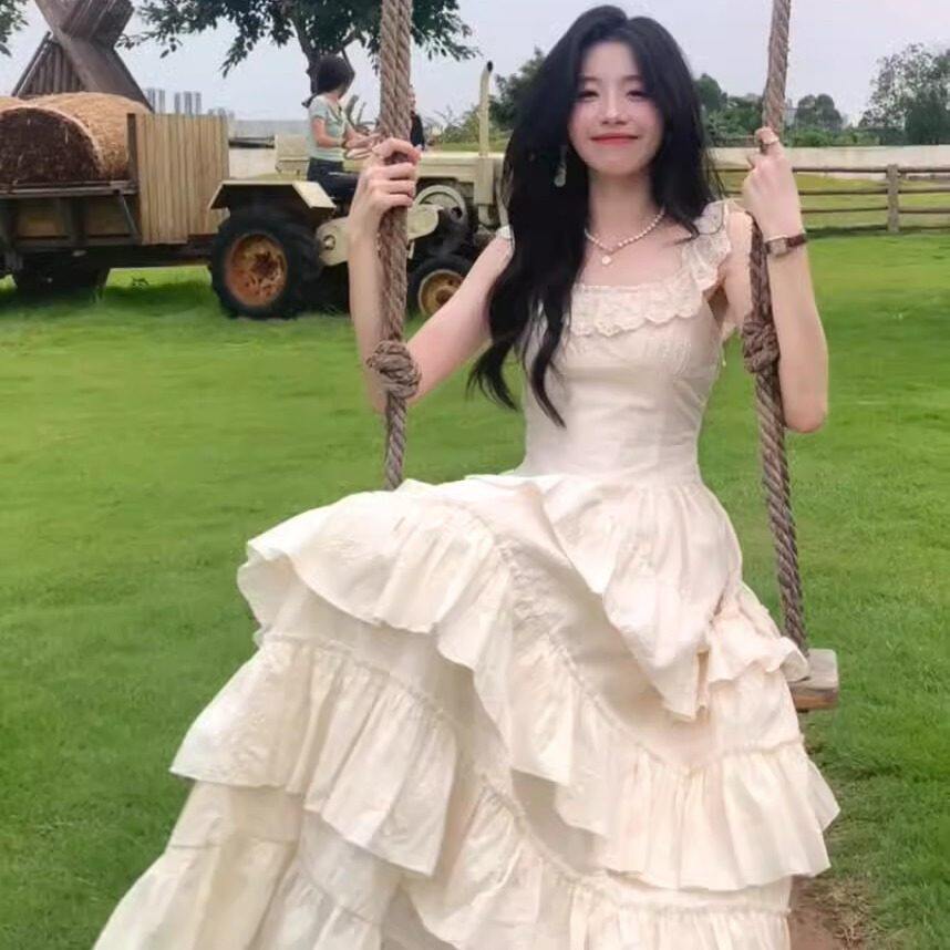 甜美吊带洋装女夏季高级赶温柔风初恋公主蛋糕裙收腰蓬蓬长裙子