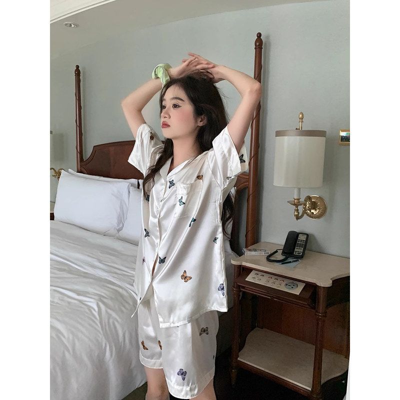 冰丝睡衣女夏薄款短袖套装高级感仿真丝家居服夏季可外穿跨境批发