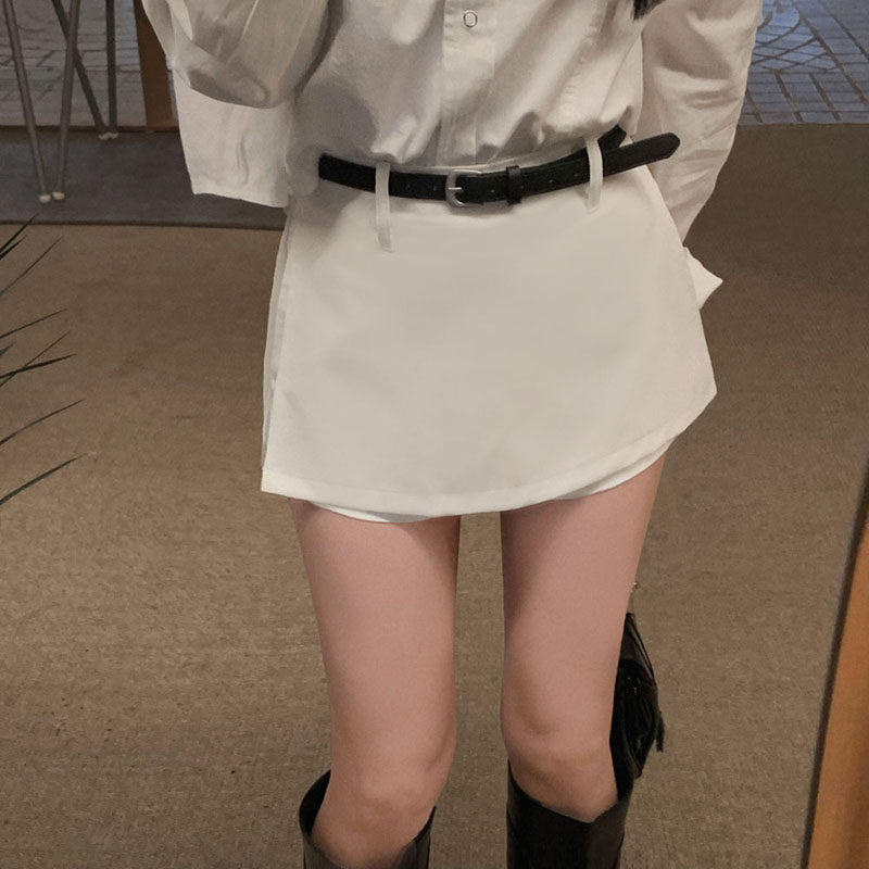 白色西装短裙女2026夏新款韩版高腰显瘦a字裙百搭腰带裙裤半身裙