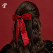 DAINEI岱妮璀璨流光飘尾发夹水钻新年红色喜庆女款 弹簧夹横夹发饰