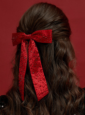 DAINEI岱妮璀璨流光飘尾发夹水钻新年红色喜庆女款弹簧夹横夹发饰