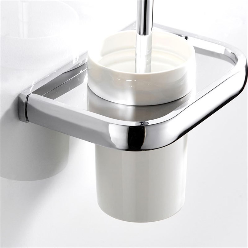 简约卫浴浴室挂件铜主材厕所刷镀铬马桶刷套装清洁毛刷架马桶杯架