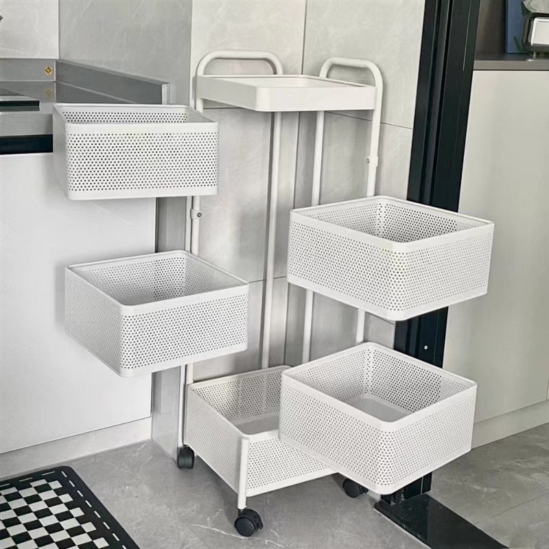 厨房旋转多层家用零食小推车多功能置物架落地水果蔬菜篮子收纳架