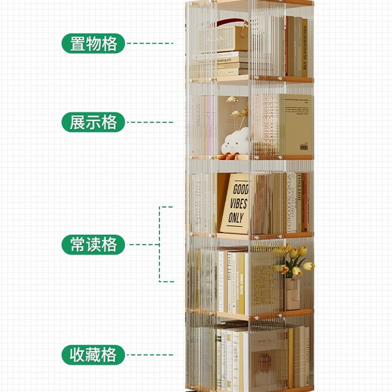 360度旋转书架透明儿童绘本收纳架落地置物架家用简易学生小书柜