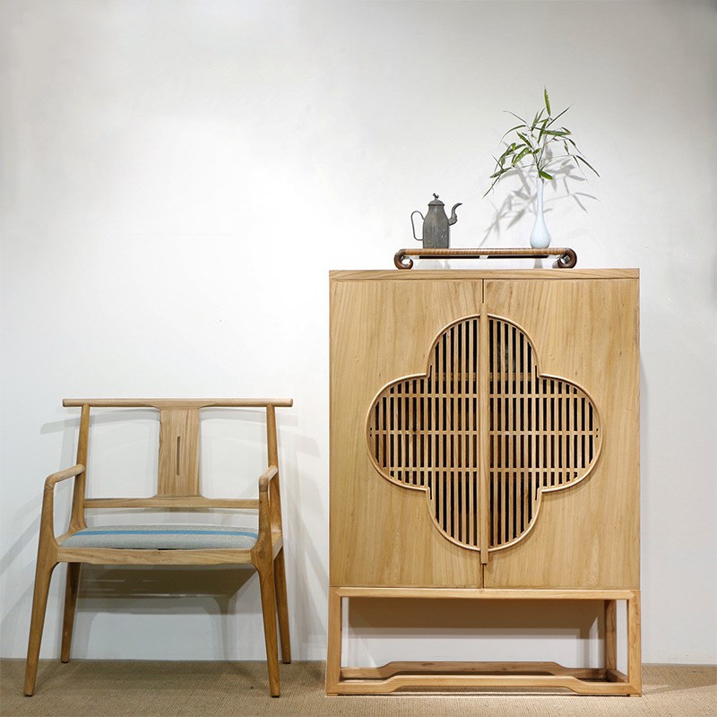 新中式门厅柜禅意榆木入户玄关柜实木家用储物柜酒店茶室餐茶边柜