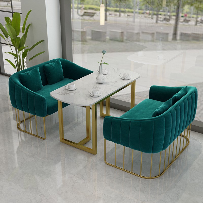 北欧咖啡厅奶茶店铁艺沙发办公室会客接待茶几服装餐桌椅卡座组合